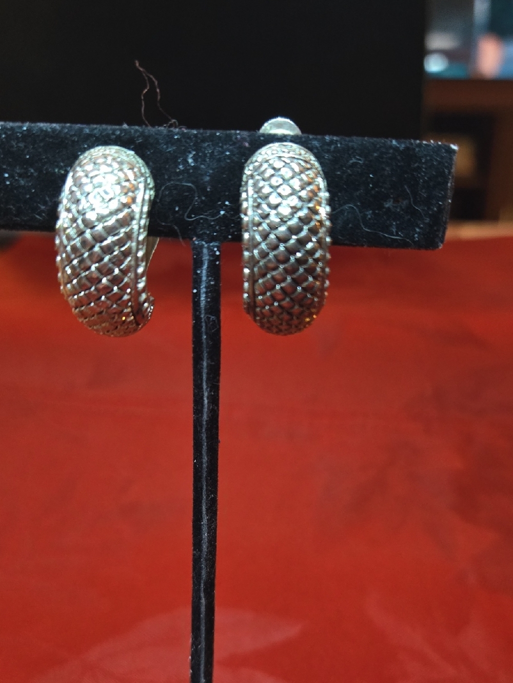 Vintage 80's Silver Tone Textured Hoop Earrings